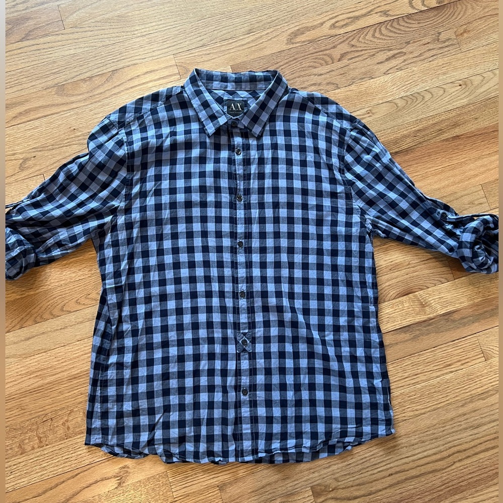 Armani Exchange XXL Lightweight Cotton Navy/ Purple Checked Shirt